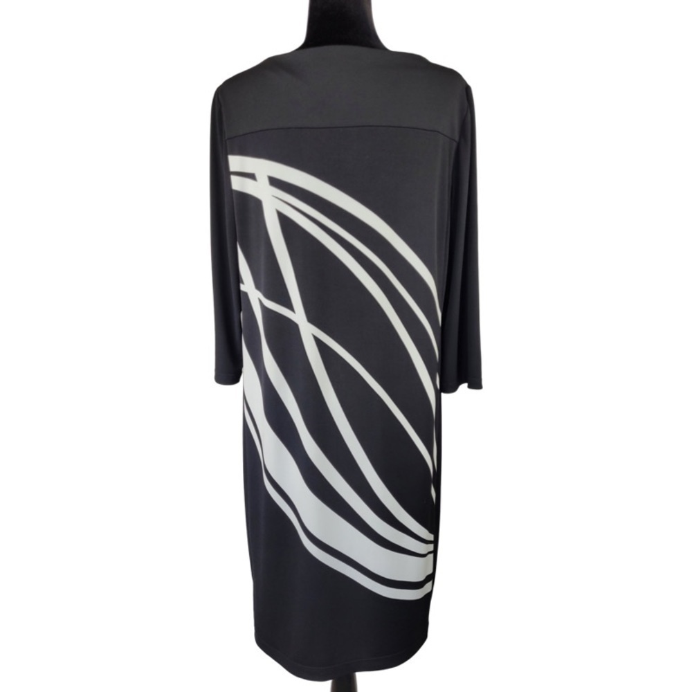 ✅ Chico’s Black & White Jersey sheath midi length 3/4 sleeve Dress lined size 2 - Picture 9 of 9